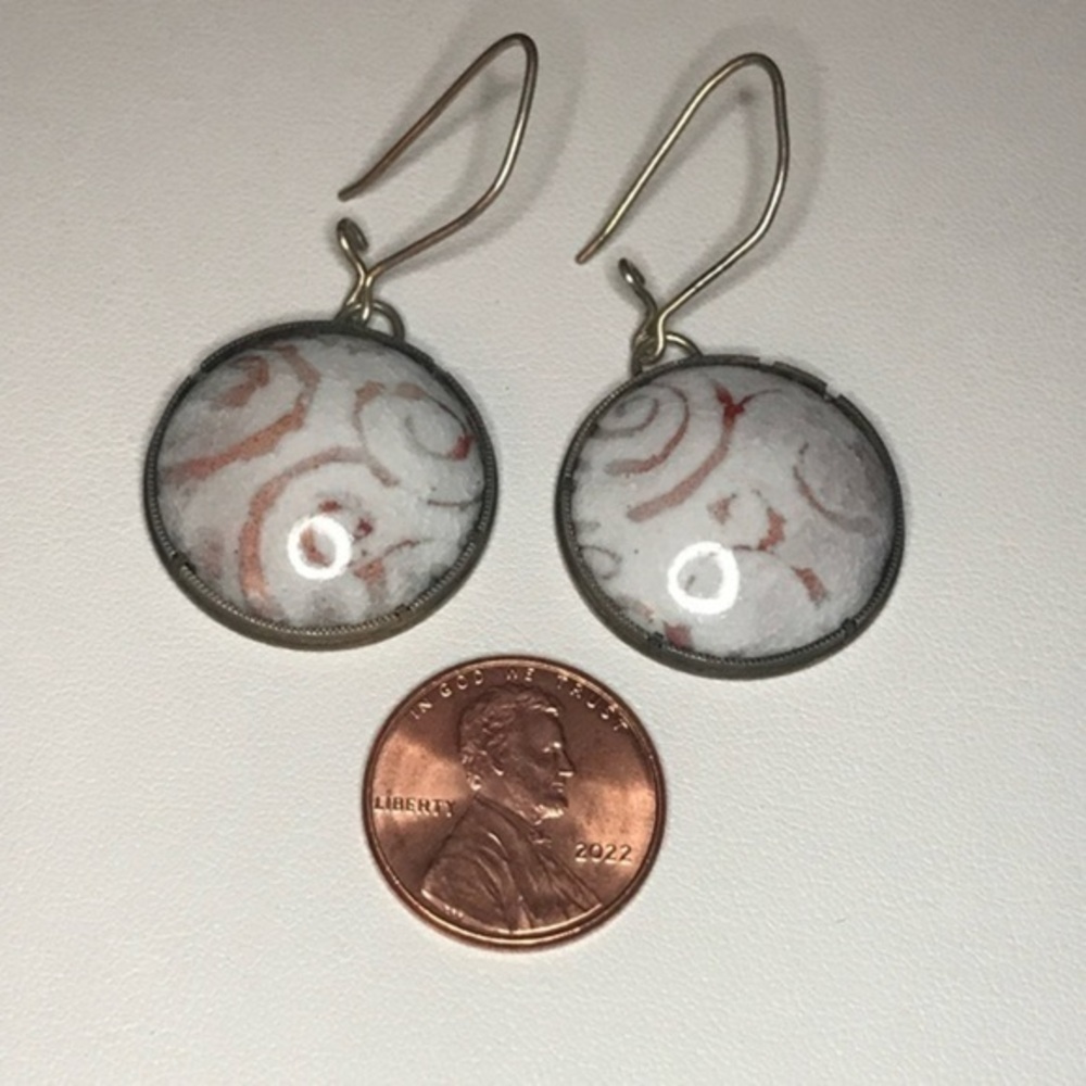 Handmade Enamel and Oxidized Sterling Dangle Earrings